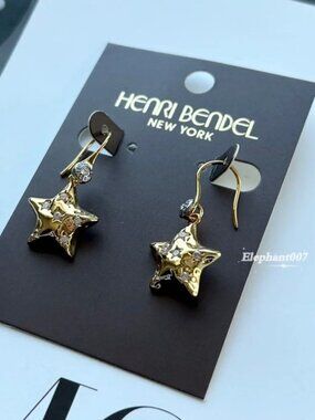 Henri Bendel Gold Star Drop Earrings Crystal Star Dangle Earrings